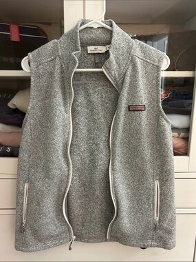 Vineyard Vines Heather Gray Zip-Up Fleece Vest